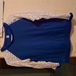 A navy blue laced long sleeve kid shirt